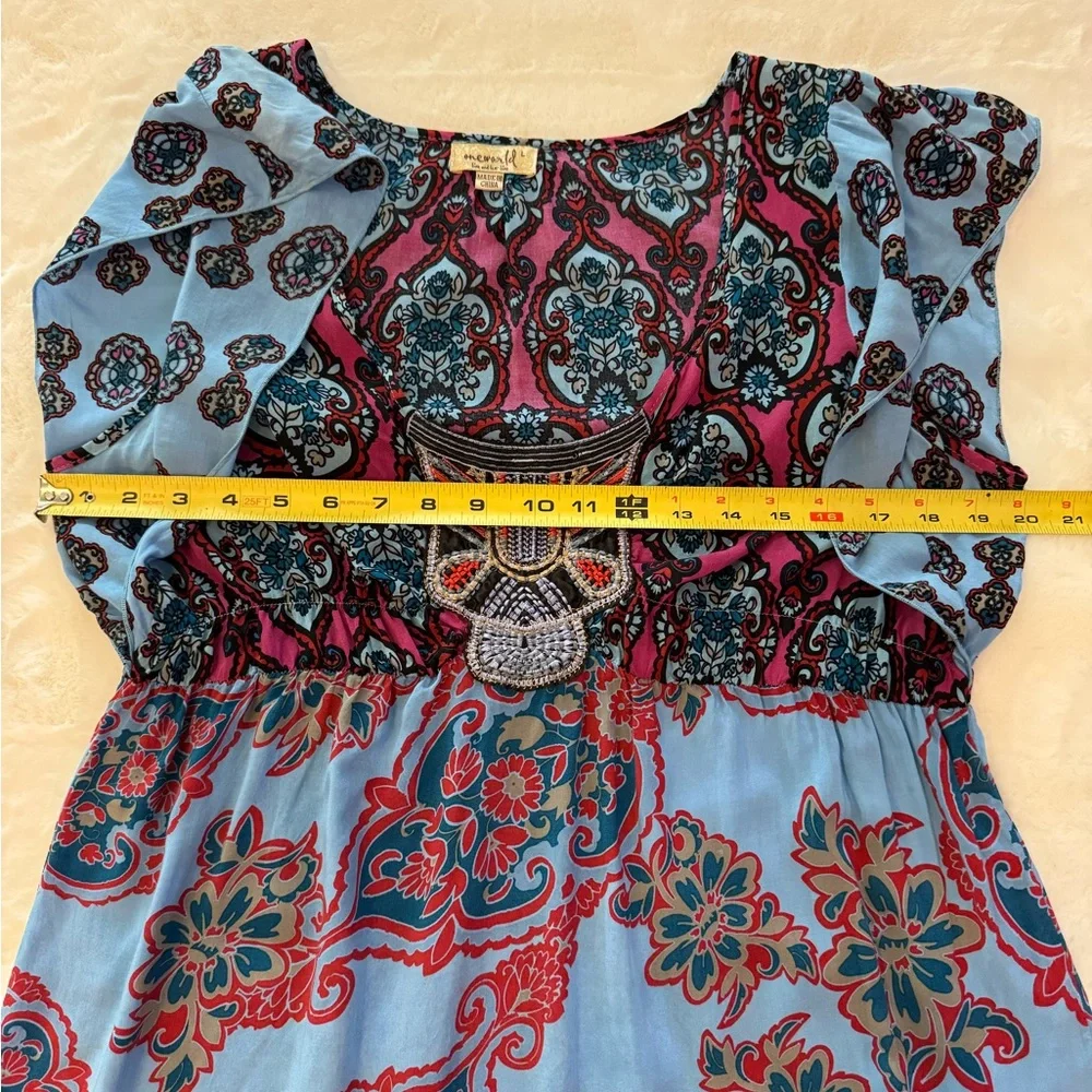 One World Blue & Pink Babydoll, Embroidered chest Top, Loose Boho Chic- size L - Picture 12 of 14